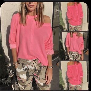 Neon Pink Cut Out Sweatshirt